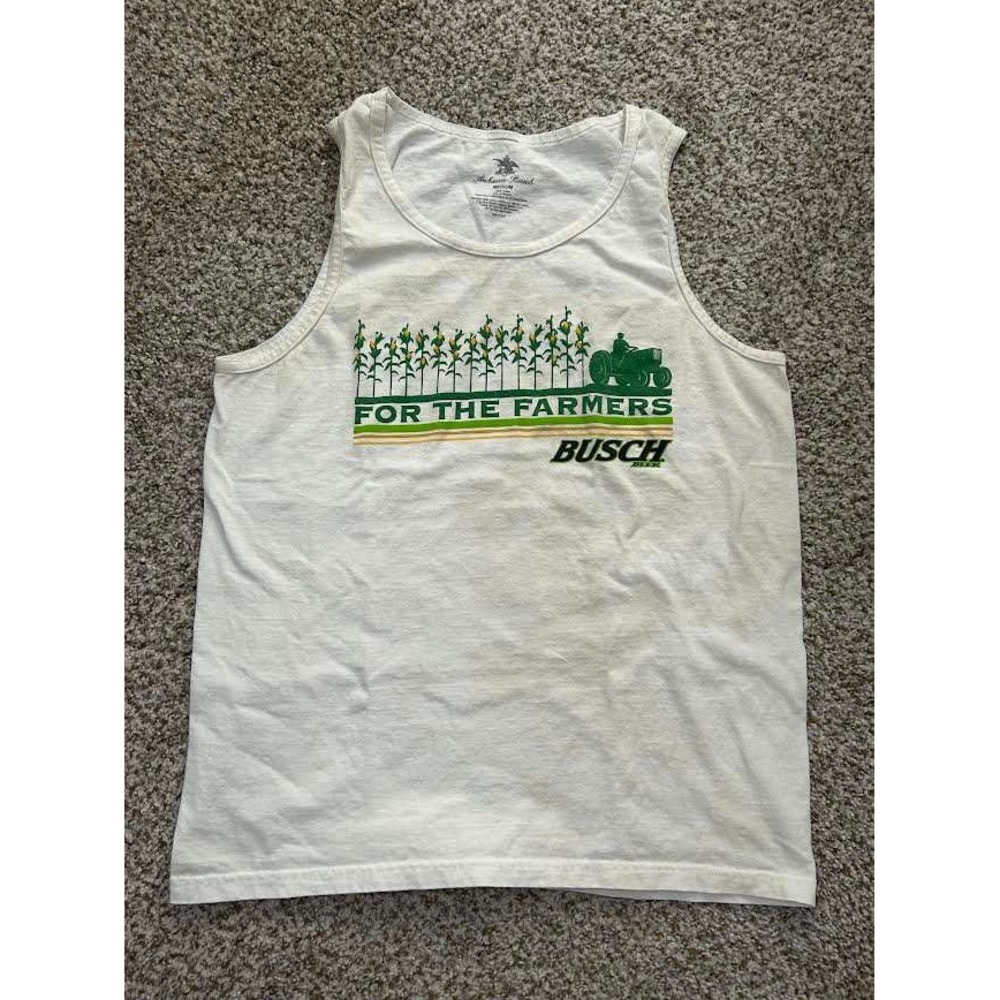 Anheuser-Busch Busch Beer For The Farmers Graphic Tank Top Mens Medium Cream